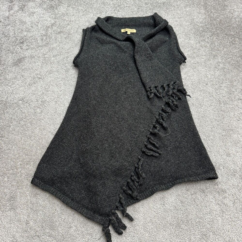 Democracy Asymmetrical Fringe Alpaca Wrapped Vest Sweater Womens Medium Gray